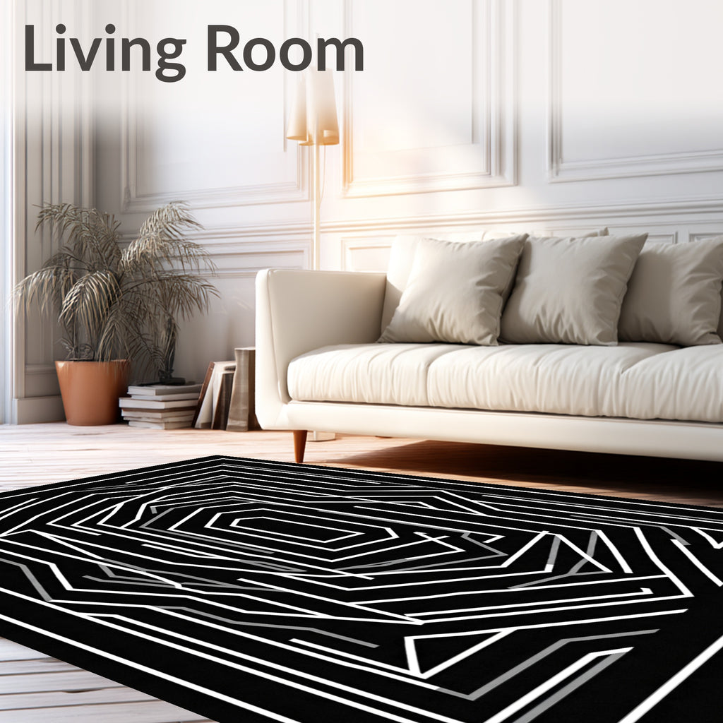 Modern Geometric Maze Line Pattern Rug