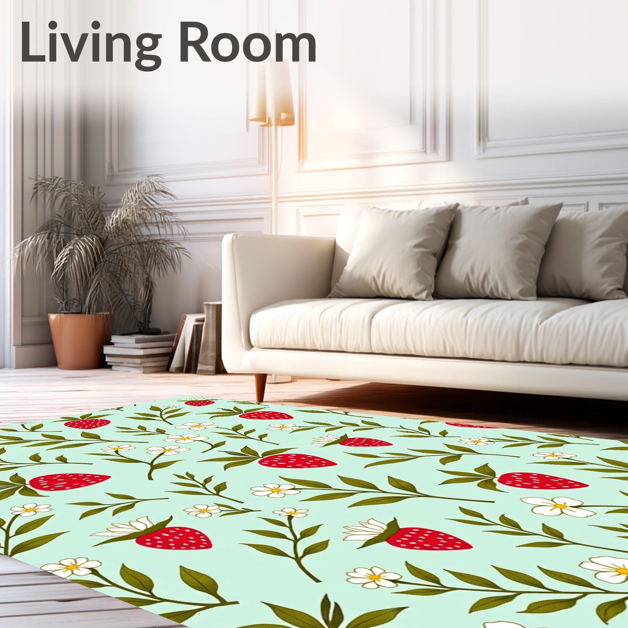 Strawberry Floral Branch Pattern Rug