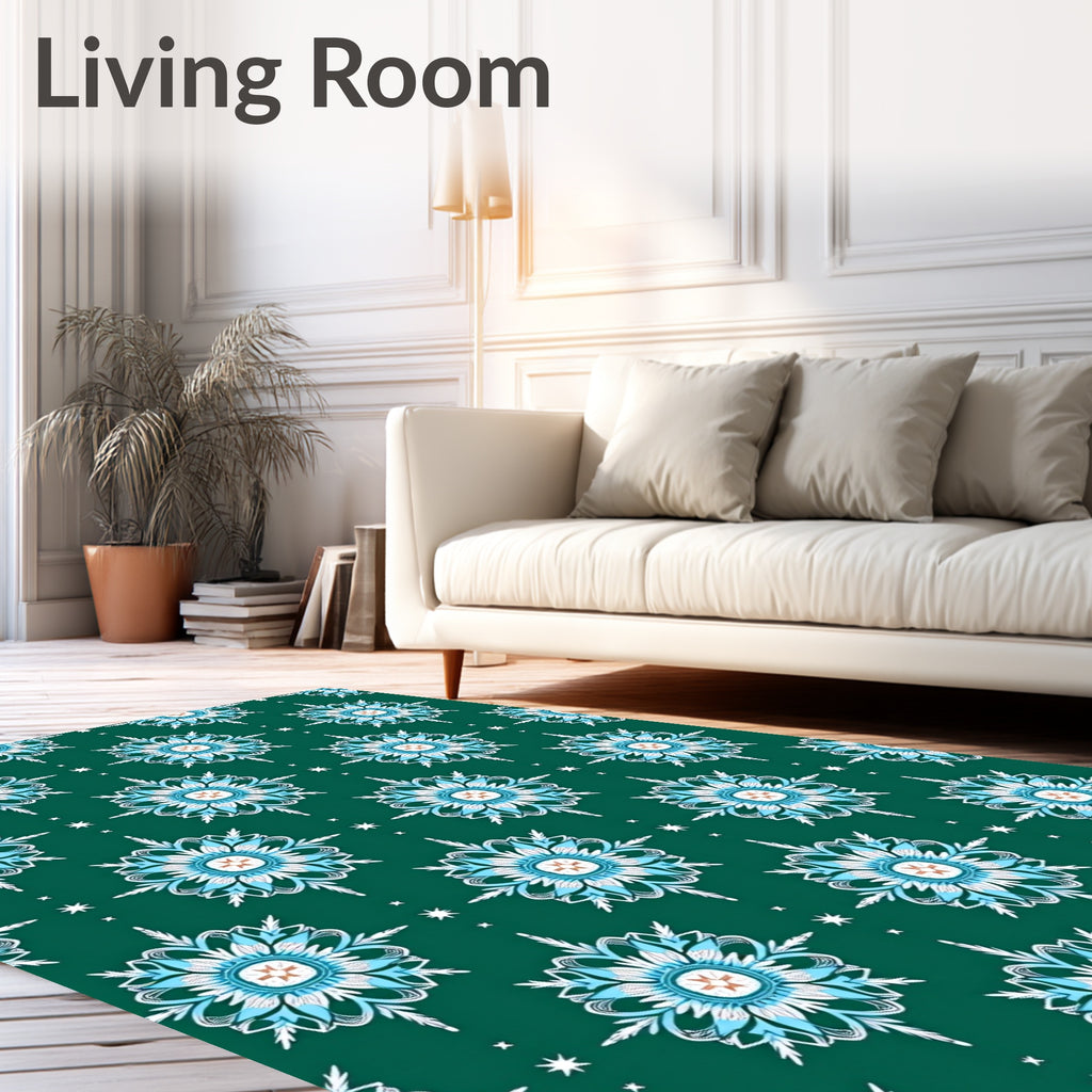 Teal Blue Floral Starburst Medallion Rug