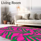 Pink Green Jagged Vine Abstract Rug