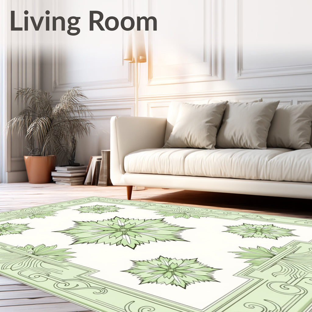Green Spiky Floral Arrangement Border Rug