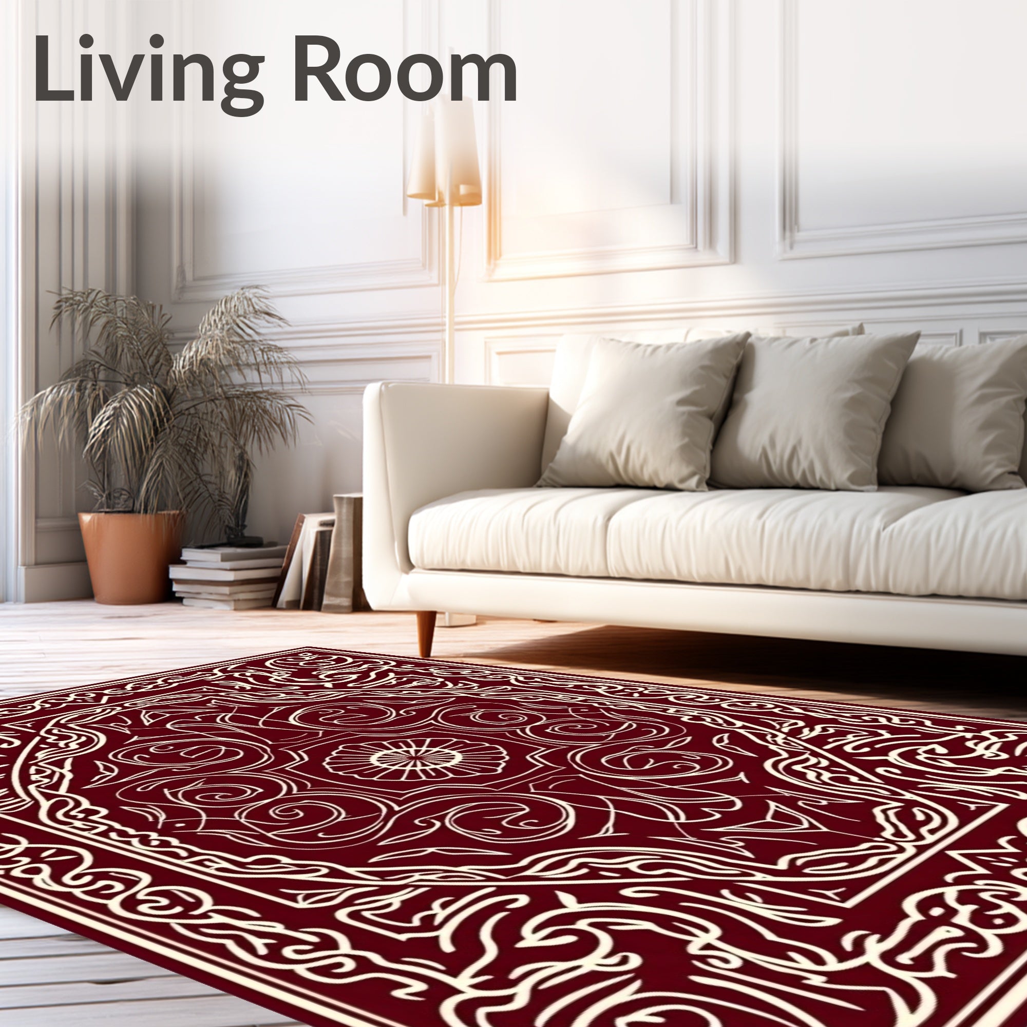 Intricate Burgundy Floral Design Rug