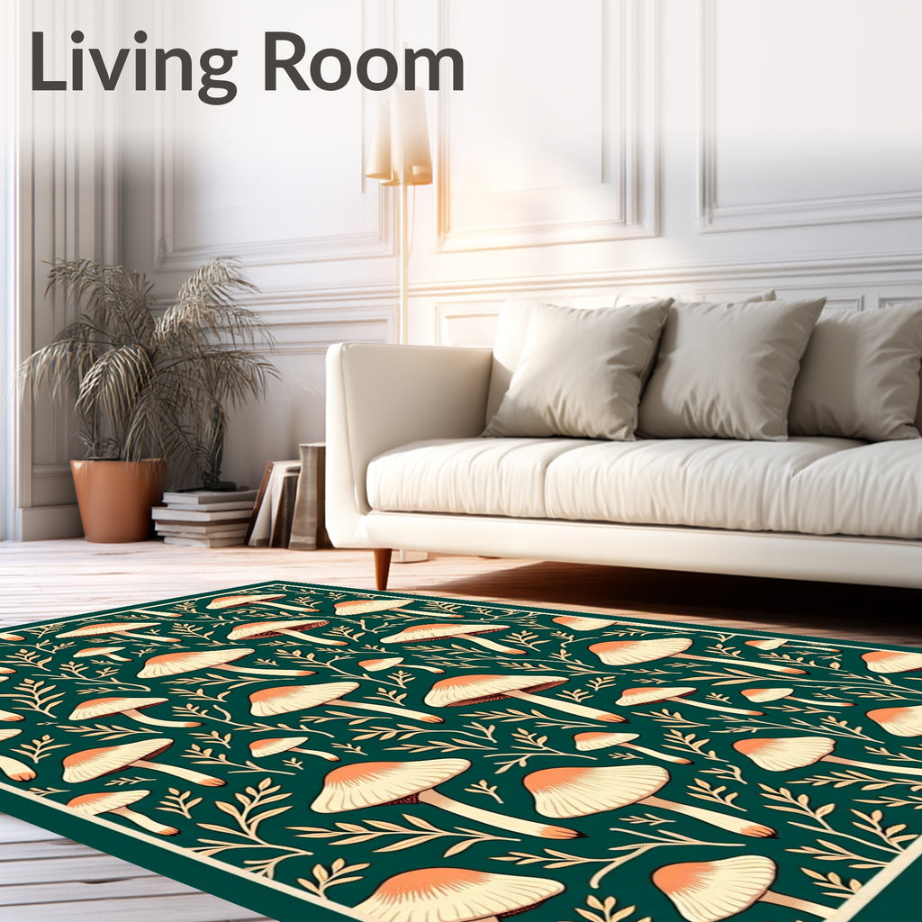 Mushroom Leaf Patterned Folk Art Rug