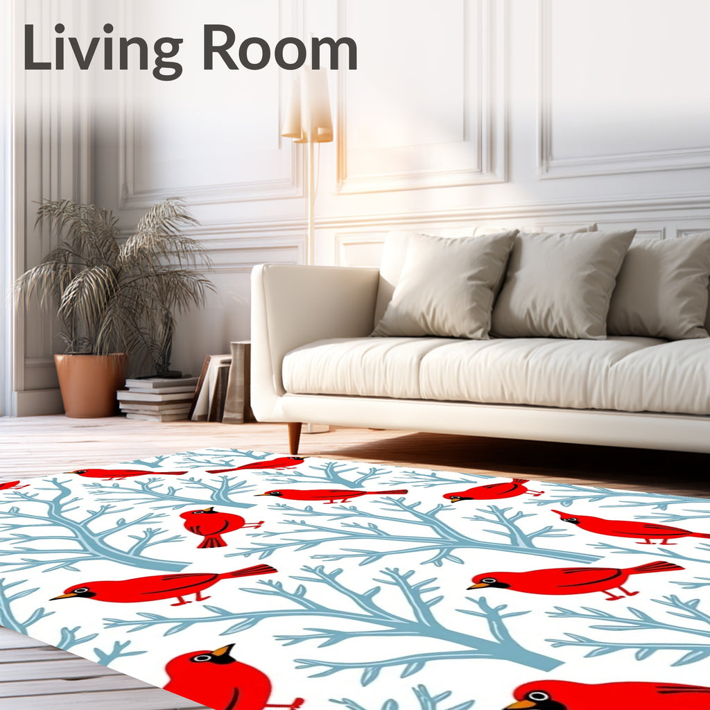 Red Cardinals on Blue Trees Pattern Rug