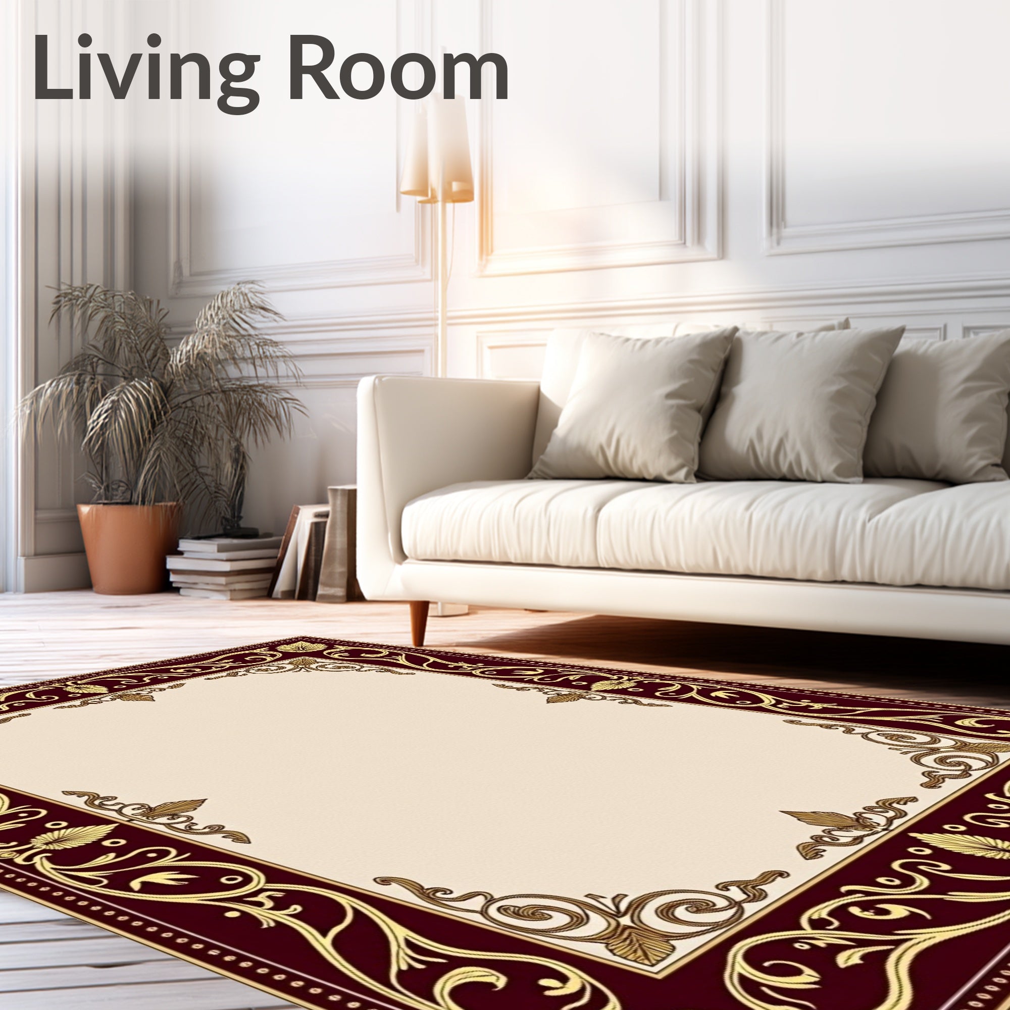 Ornate Floral Swirl Border Design Rug