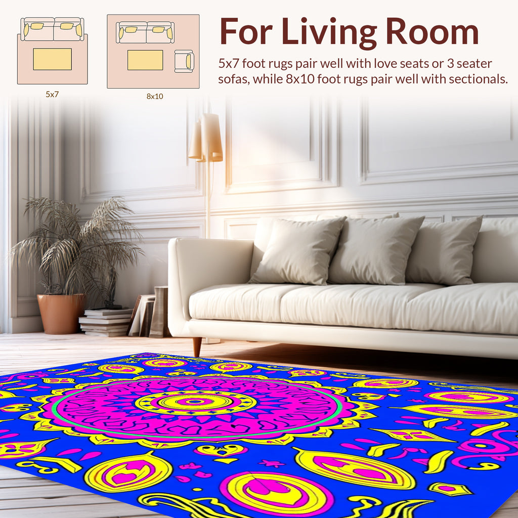 Bold Pink Yellow Mandala Pattern Rug