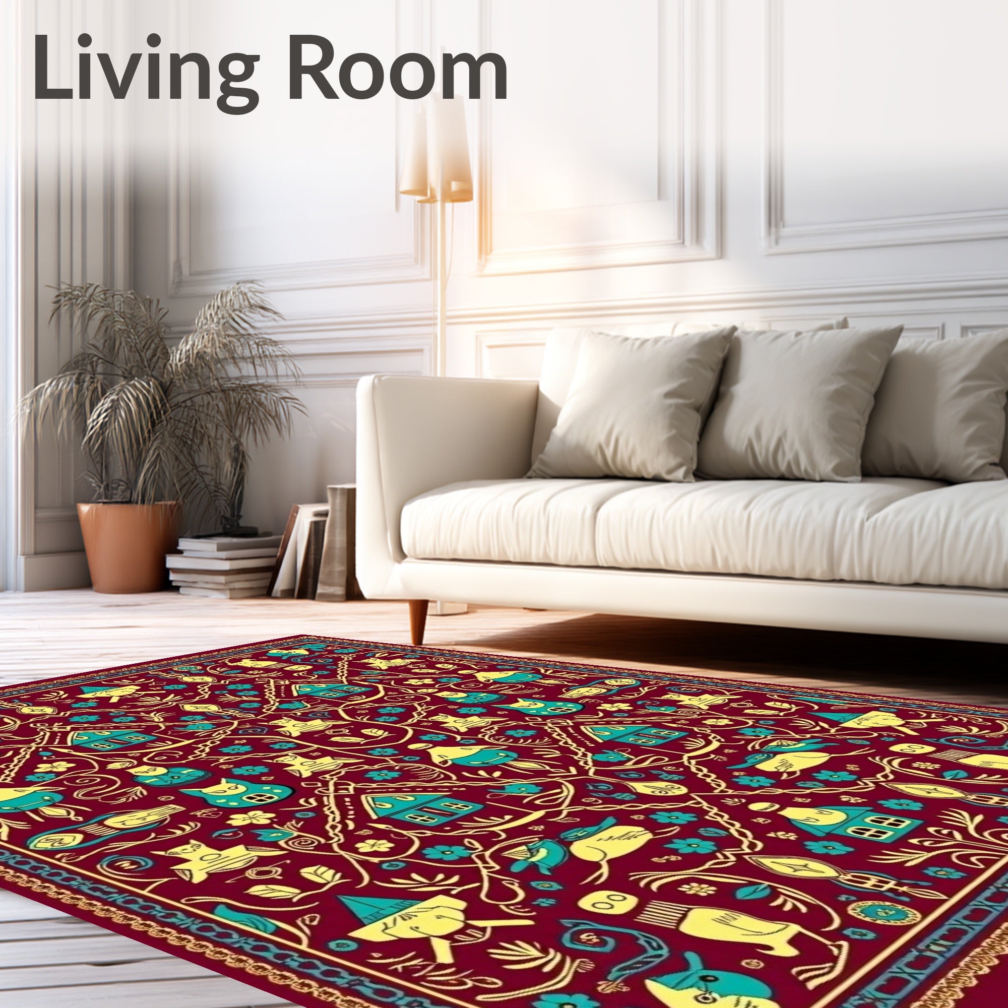 Whimsical Folk Art Village Pattern Rug