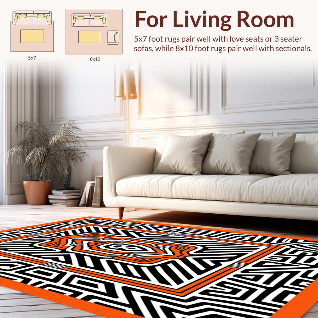Tribal Orange Geometric Maze Rug