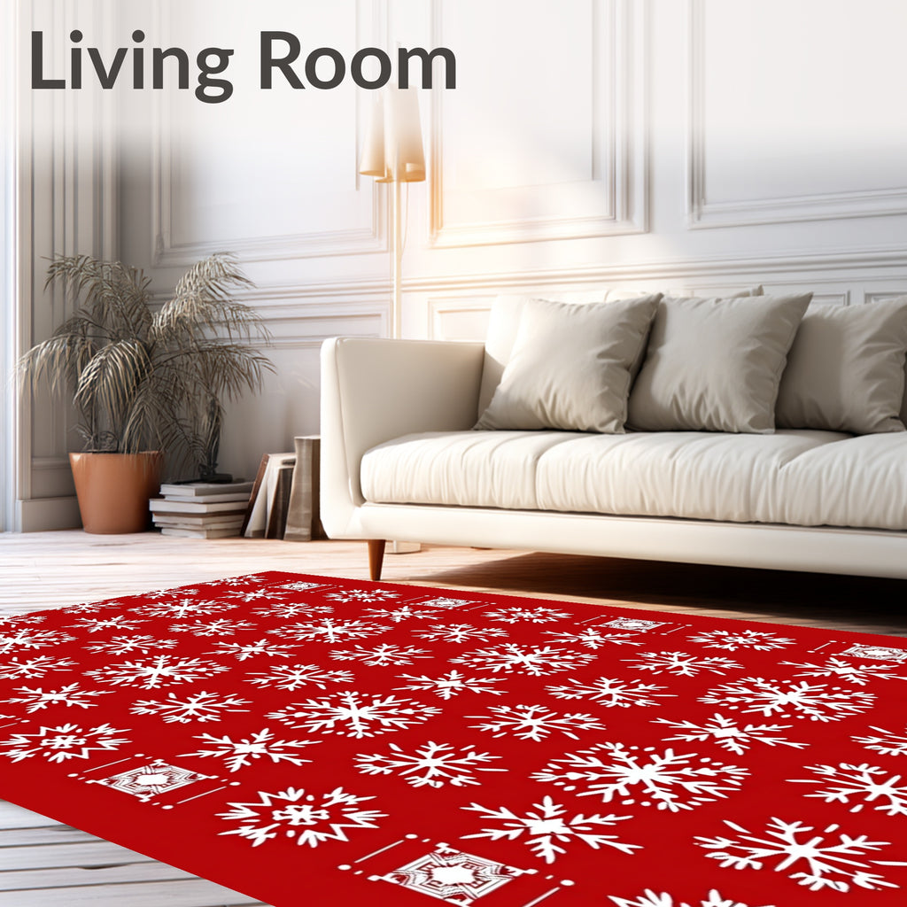 White Snowflakes On Red Background Design Rug