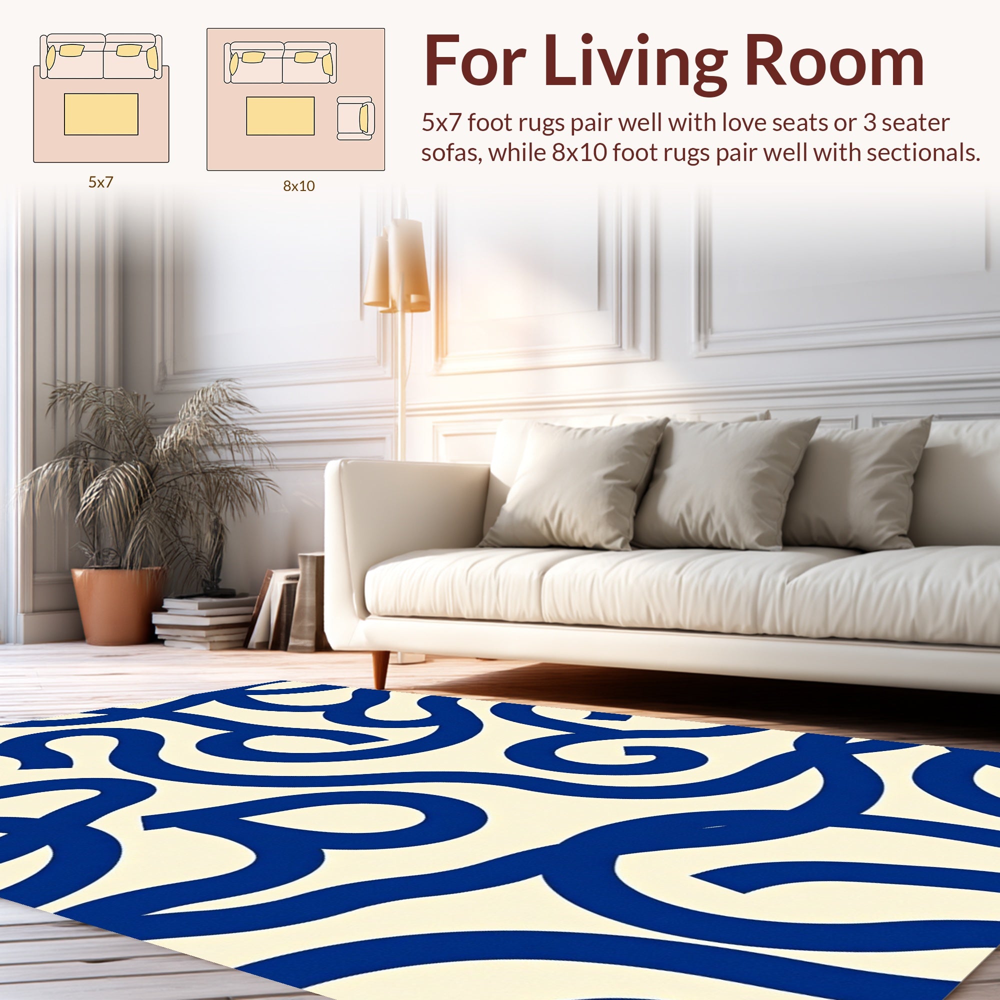 Bold Blue Swirl Abstract Pattern Rug