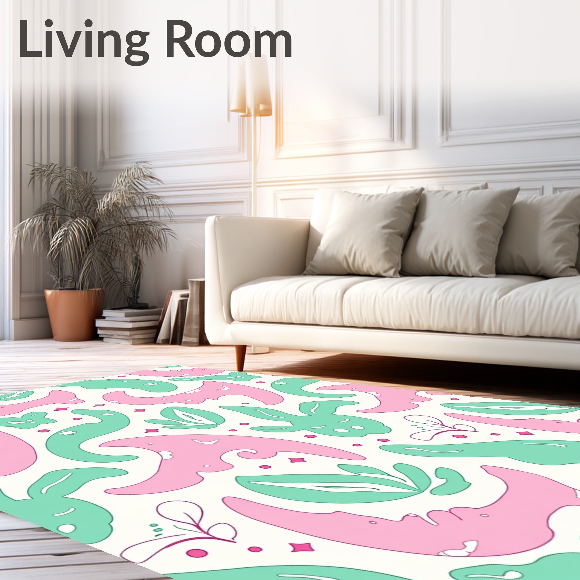 Whimsical Pink Teal Abstract Shapes Rug