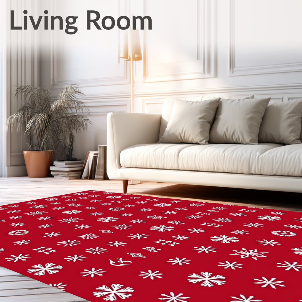 White Snowflakes Red Background Rug