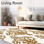 Elegant Gold Scrollwork Damask Pattern Rug