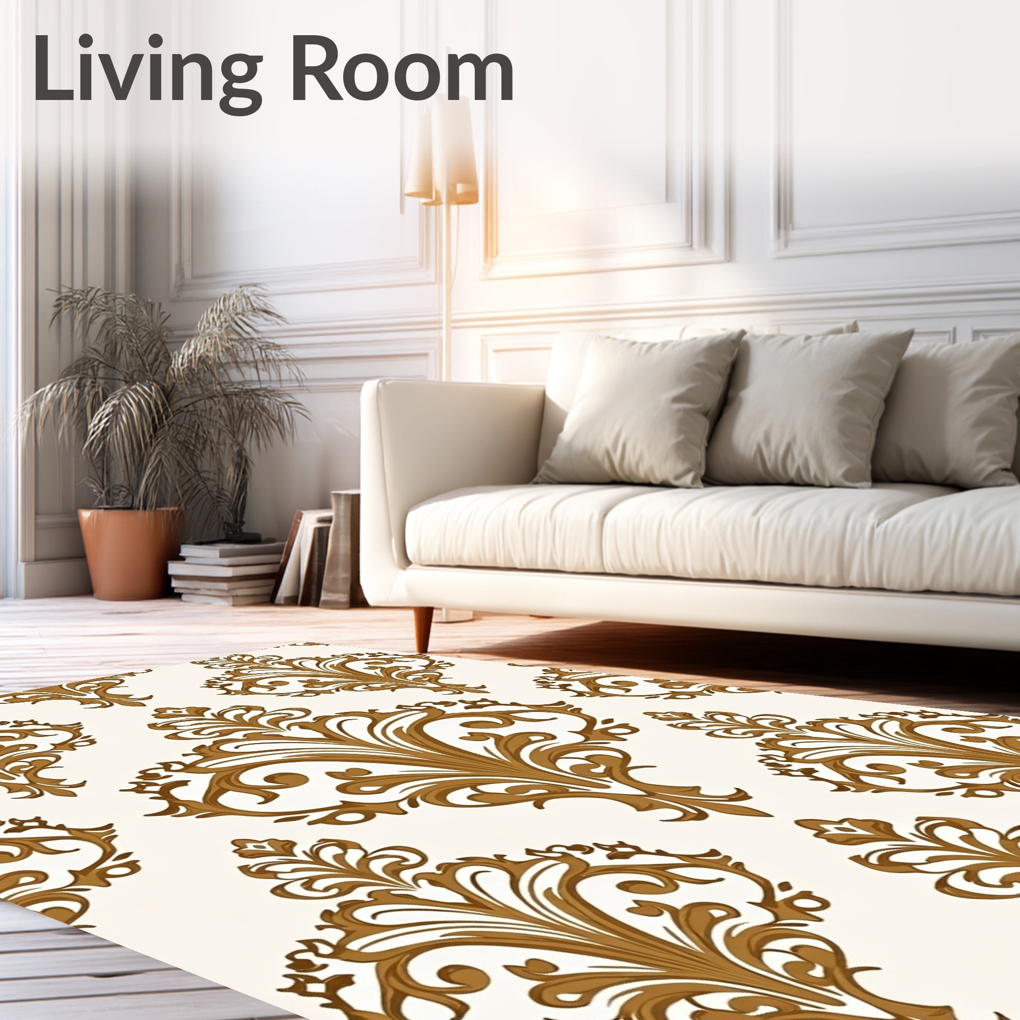 Elegant Gold Scrollwork Damask Pattern Rug
