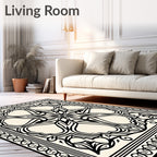 Ornate Black Floral Mandala Border Design Rug