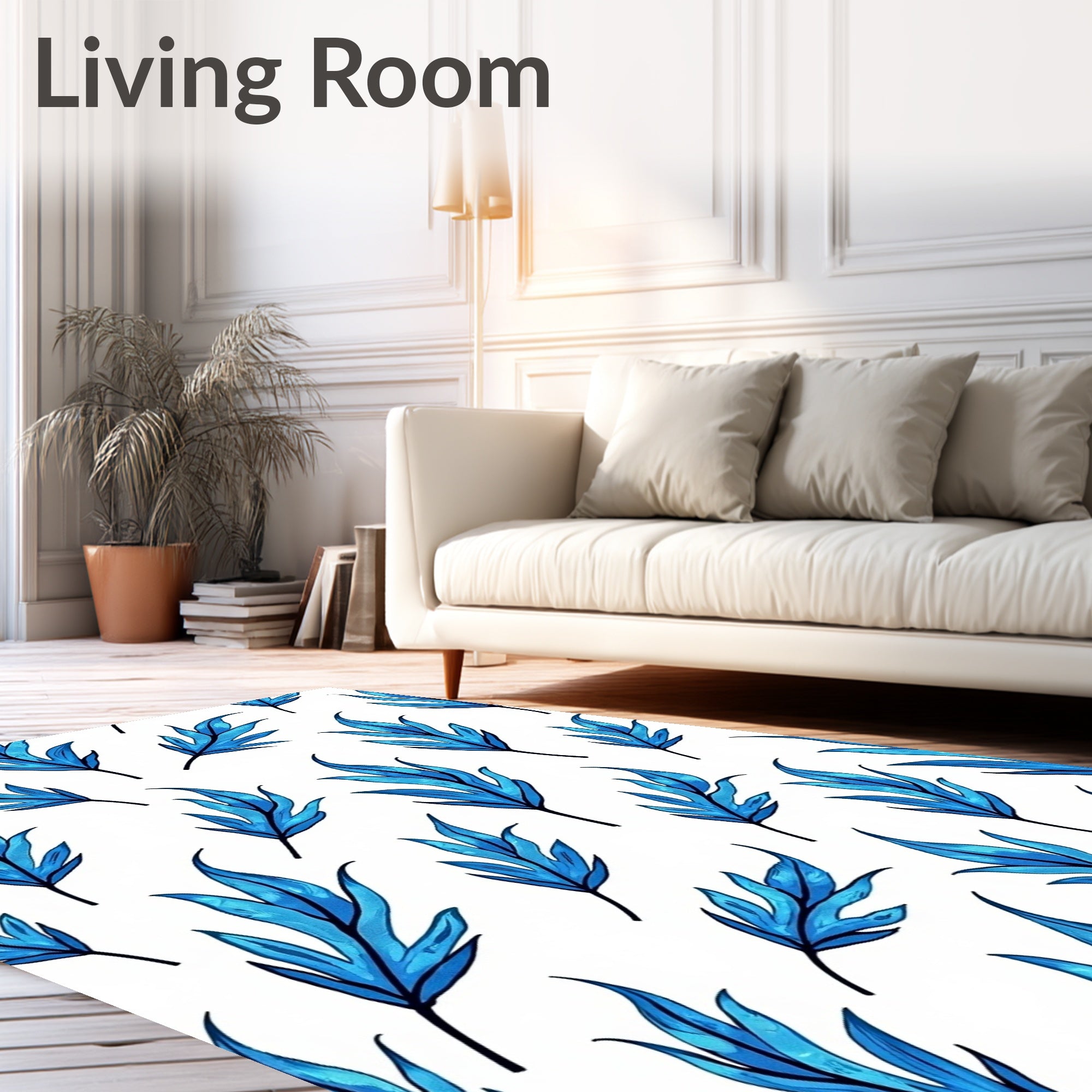 Cool Blue Leaf Pattern Rug