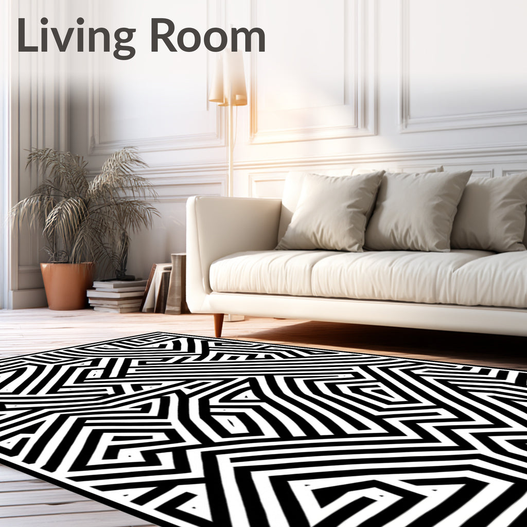 Abstract Black White Geometric Maze Rug