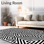 Abstract Black White Geometric Maze Rug