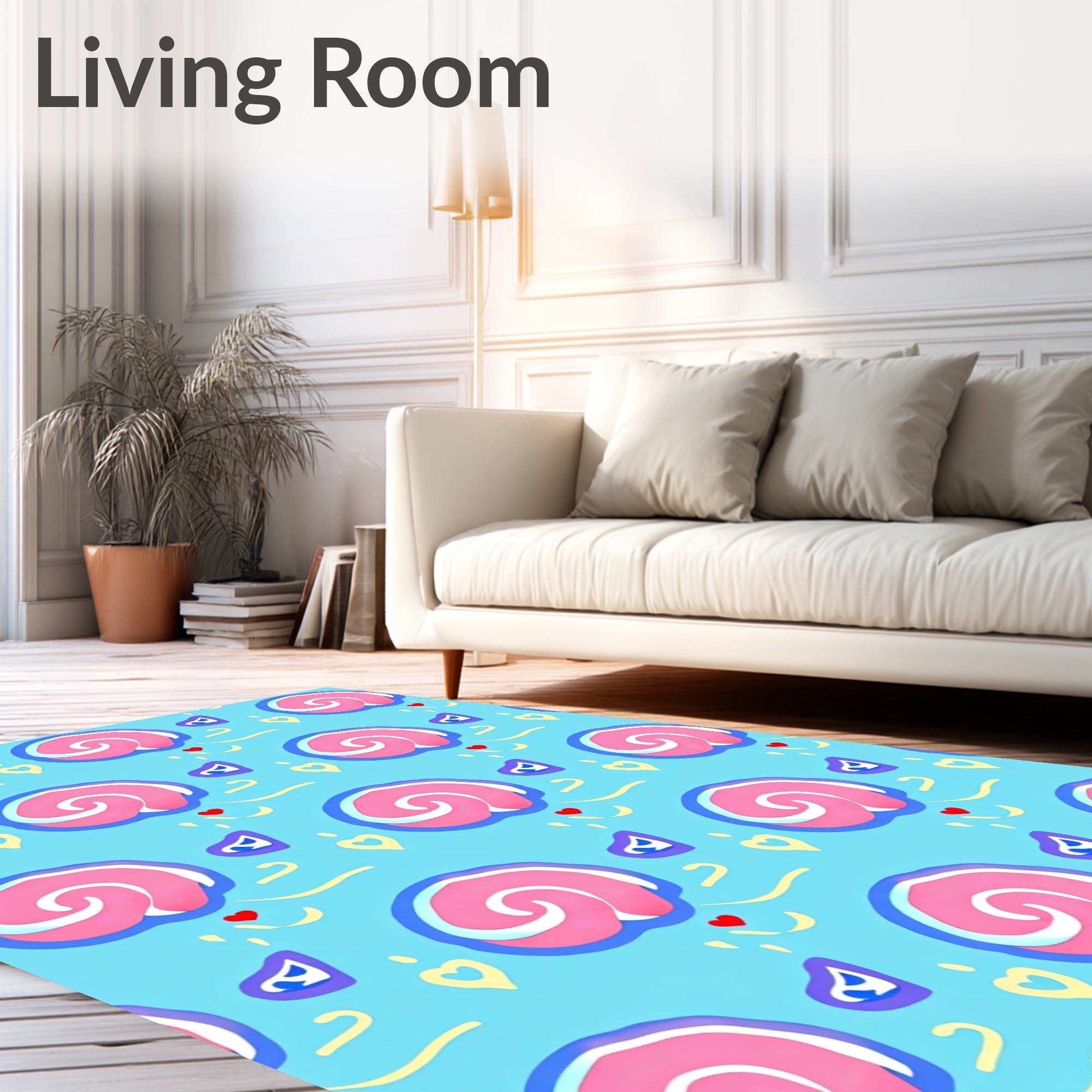 Playful Pink Swirls Hearts Pattern Rug