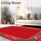 Red Holly Leaf Vine Border Design Rug