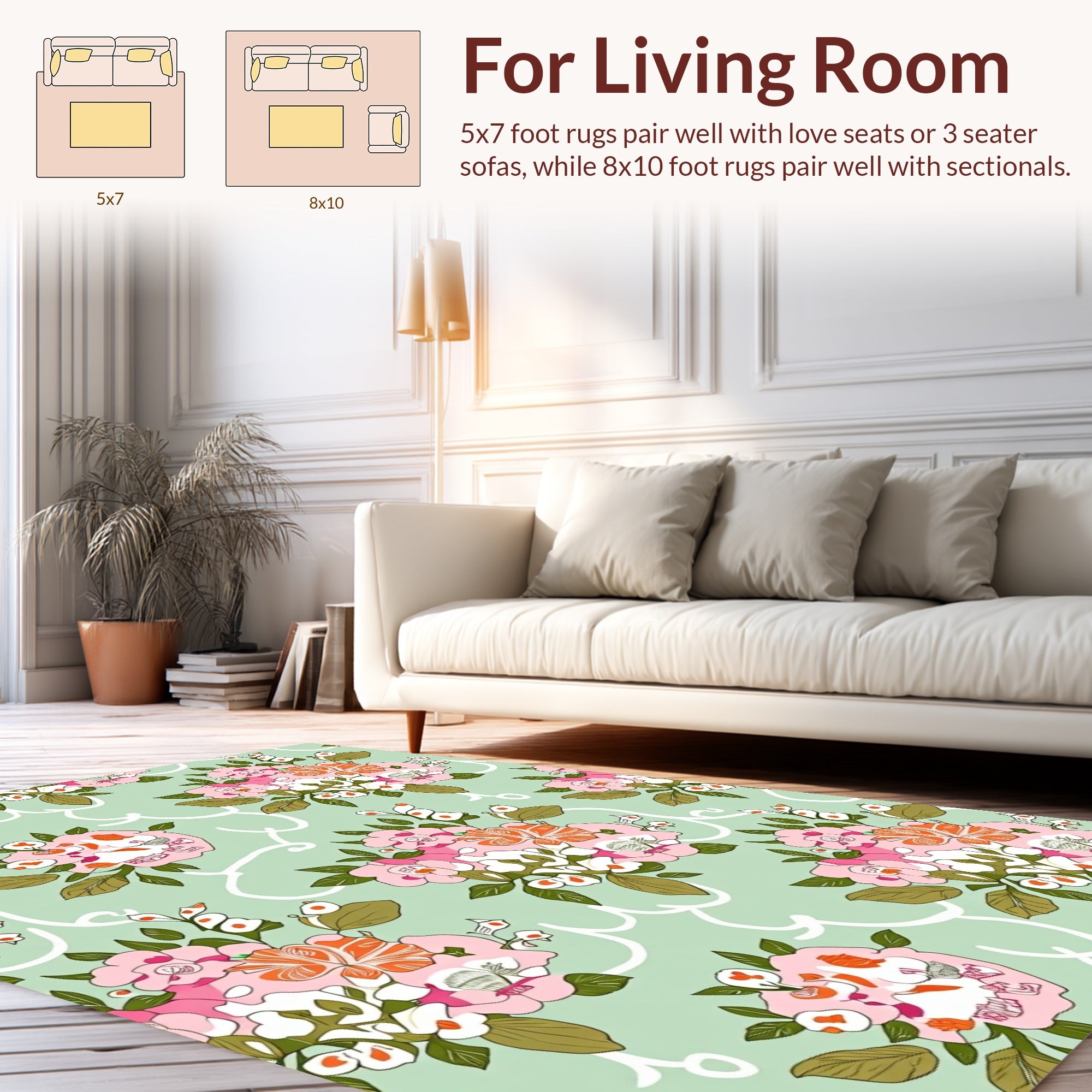 Pastel Floral Pattern with Scalloped Accents Rug