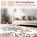 Brown Teal Floral Damask Pattern Rug