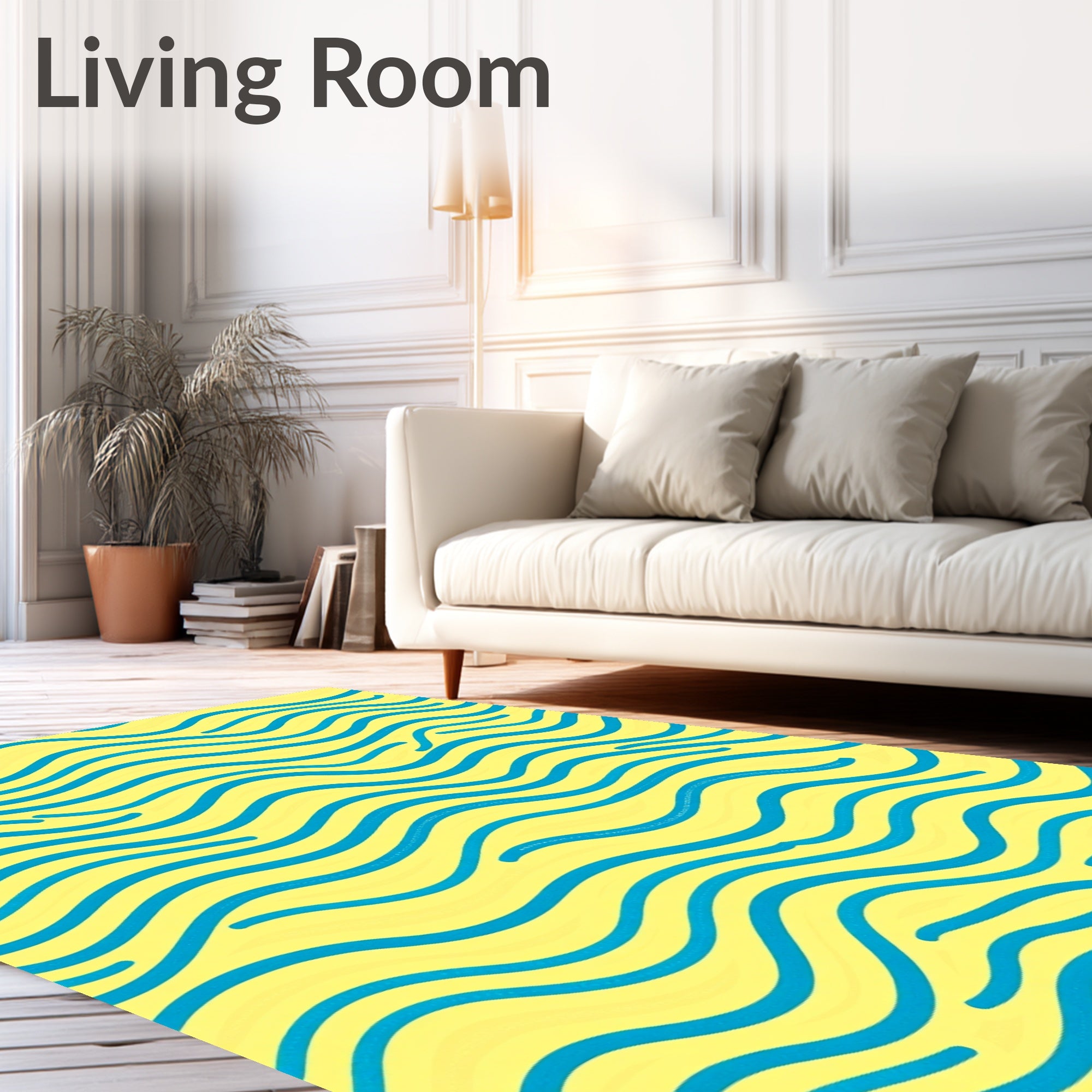 Yellow And Blue Wavy Lines Design Rug