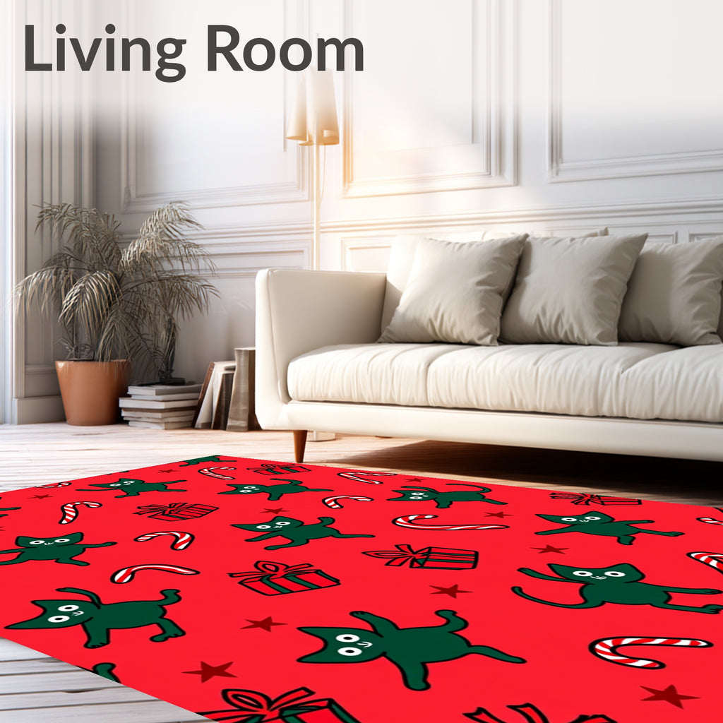 Whimsical Green Cats Candy Cane Pattern Rug