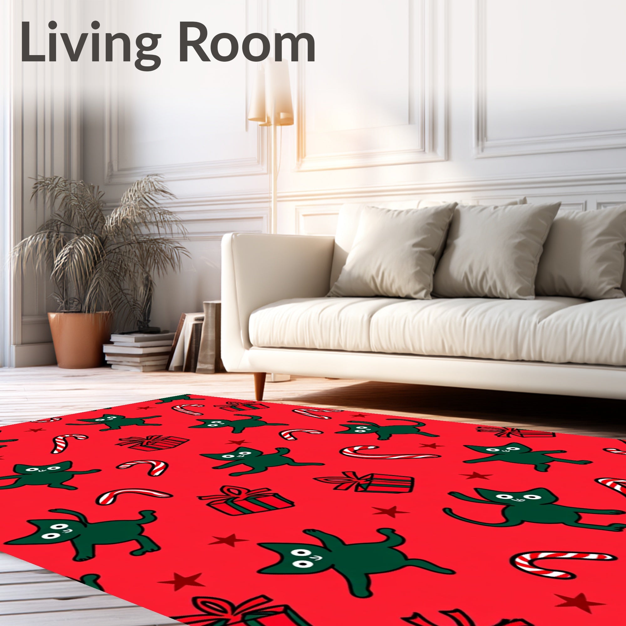 Whimsical Green Cats Candy Cane Pattern Rug