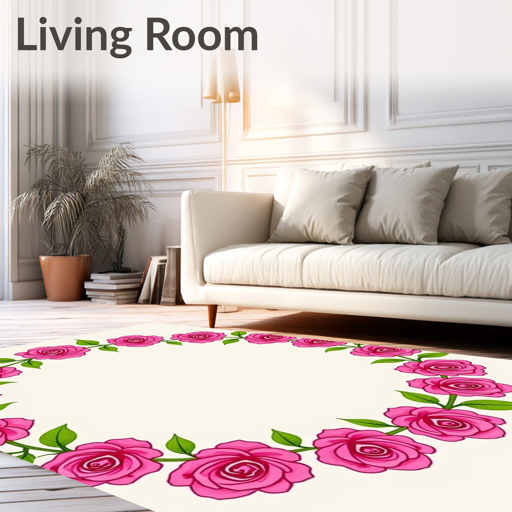 Pink Rose Garland Patterned Rug