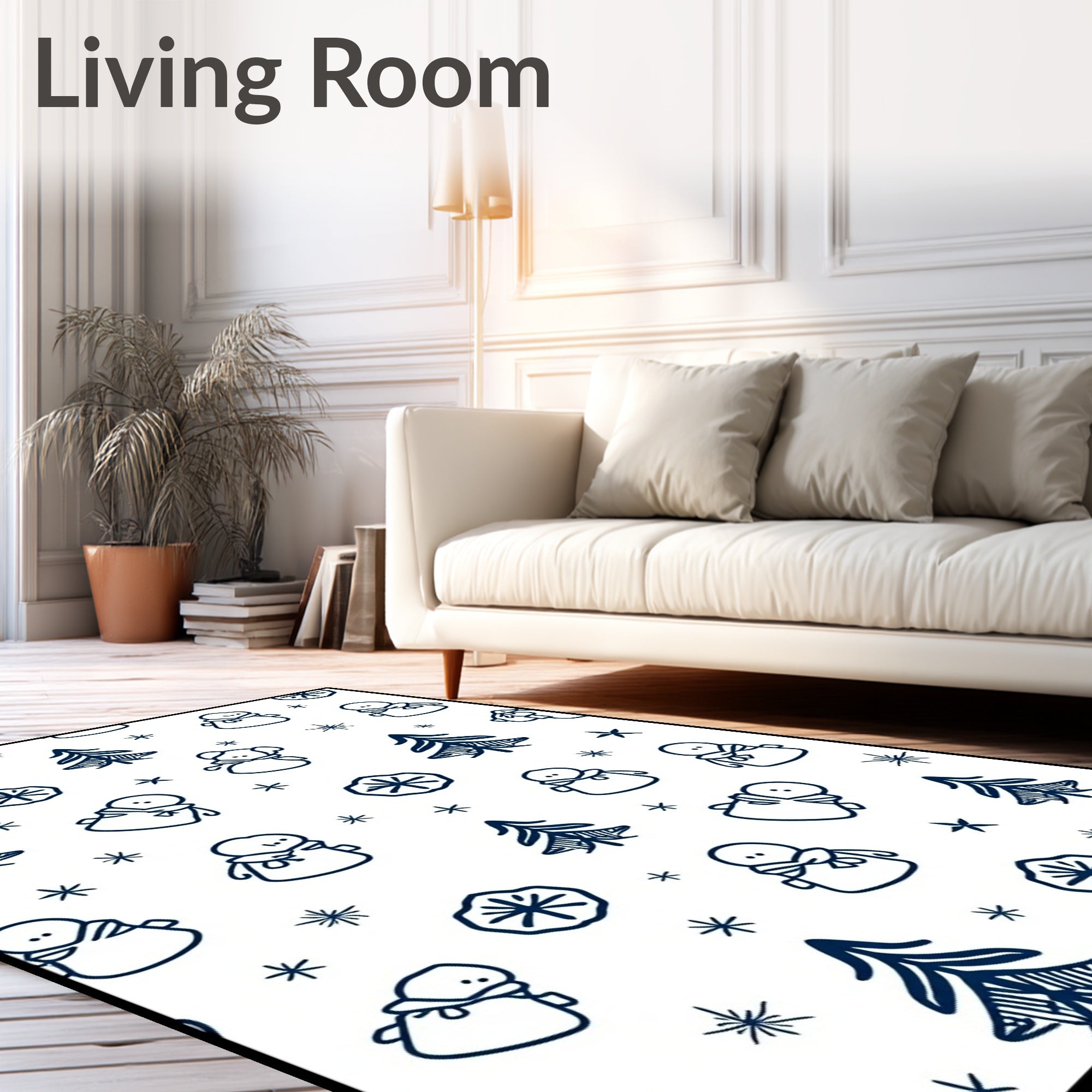 Navy Snowman Snowflake Pine Forest Rug