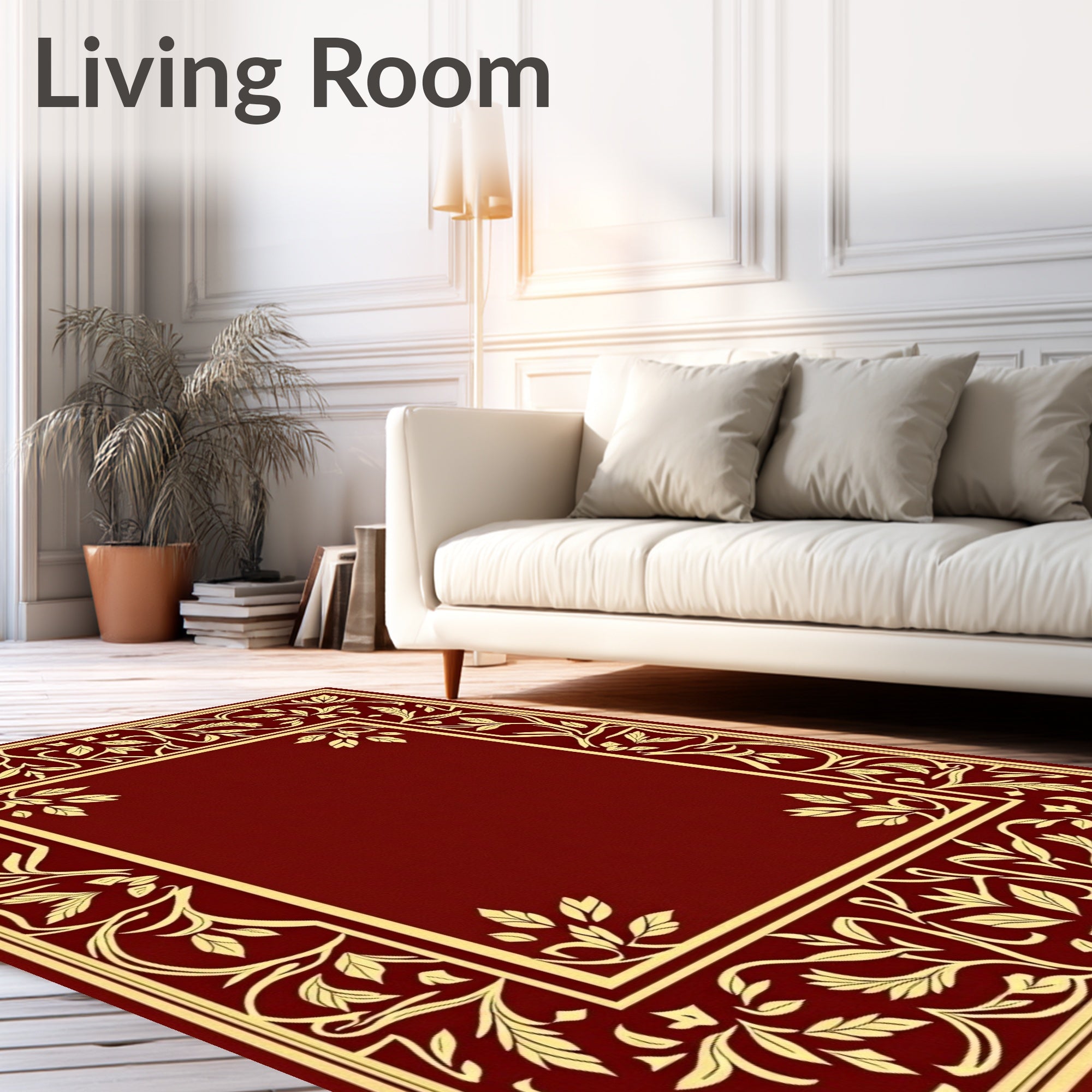 Elegant Red Gold Floral Border Rug