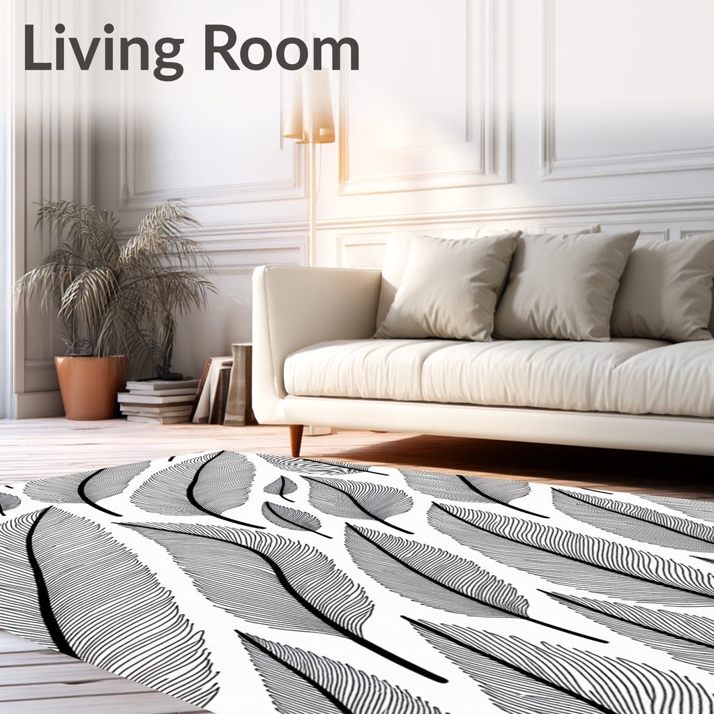 Feather Pattern In Black And White Rug