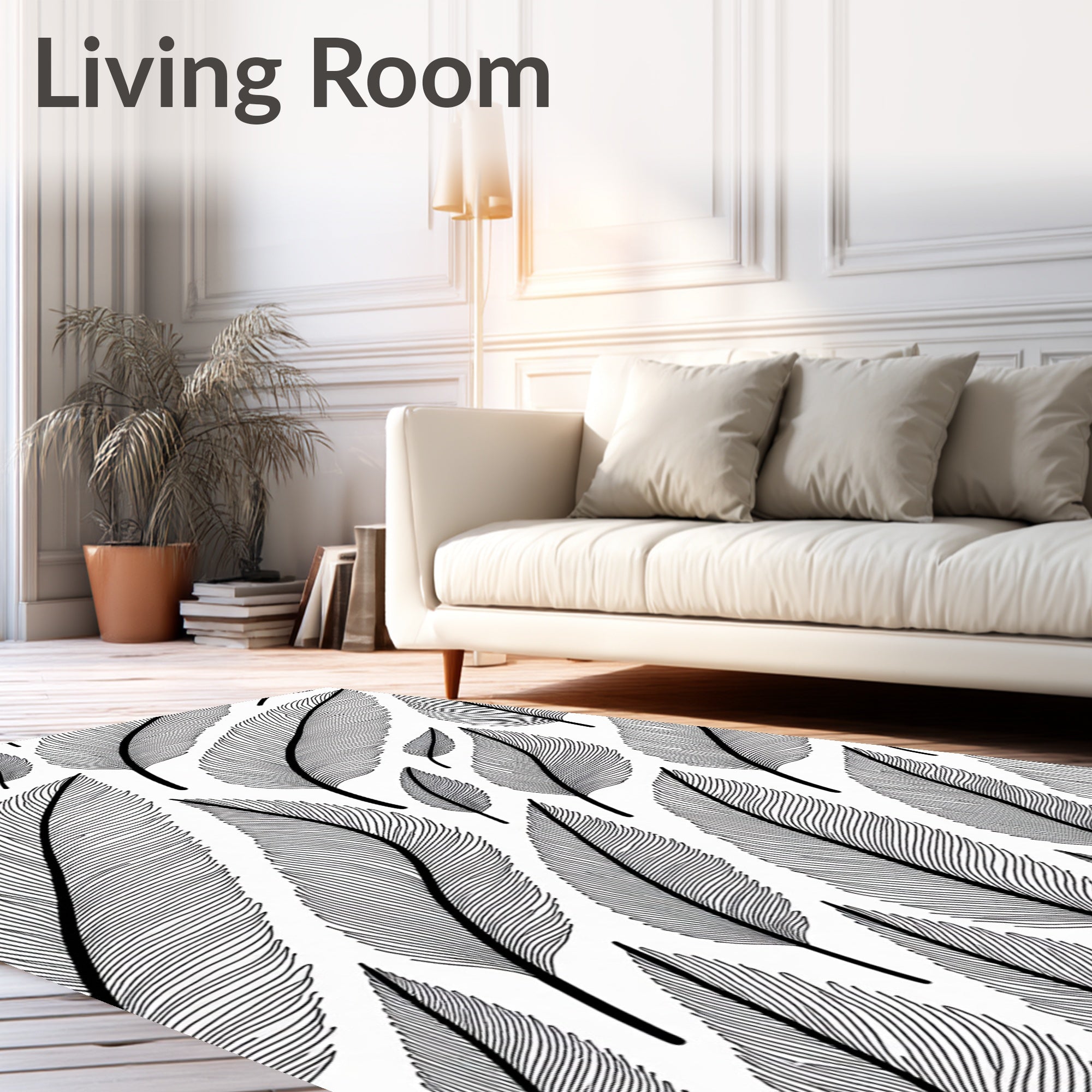 Feather Pattern In Black And White Rug