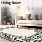 Ornate Black Floral Border Design Rug