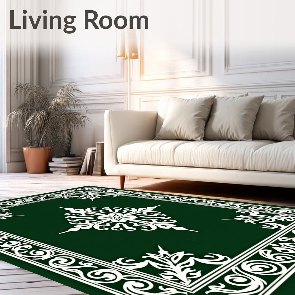 Elegant White Floral Bordered Design Rug