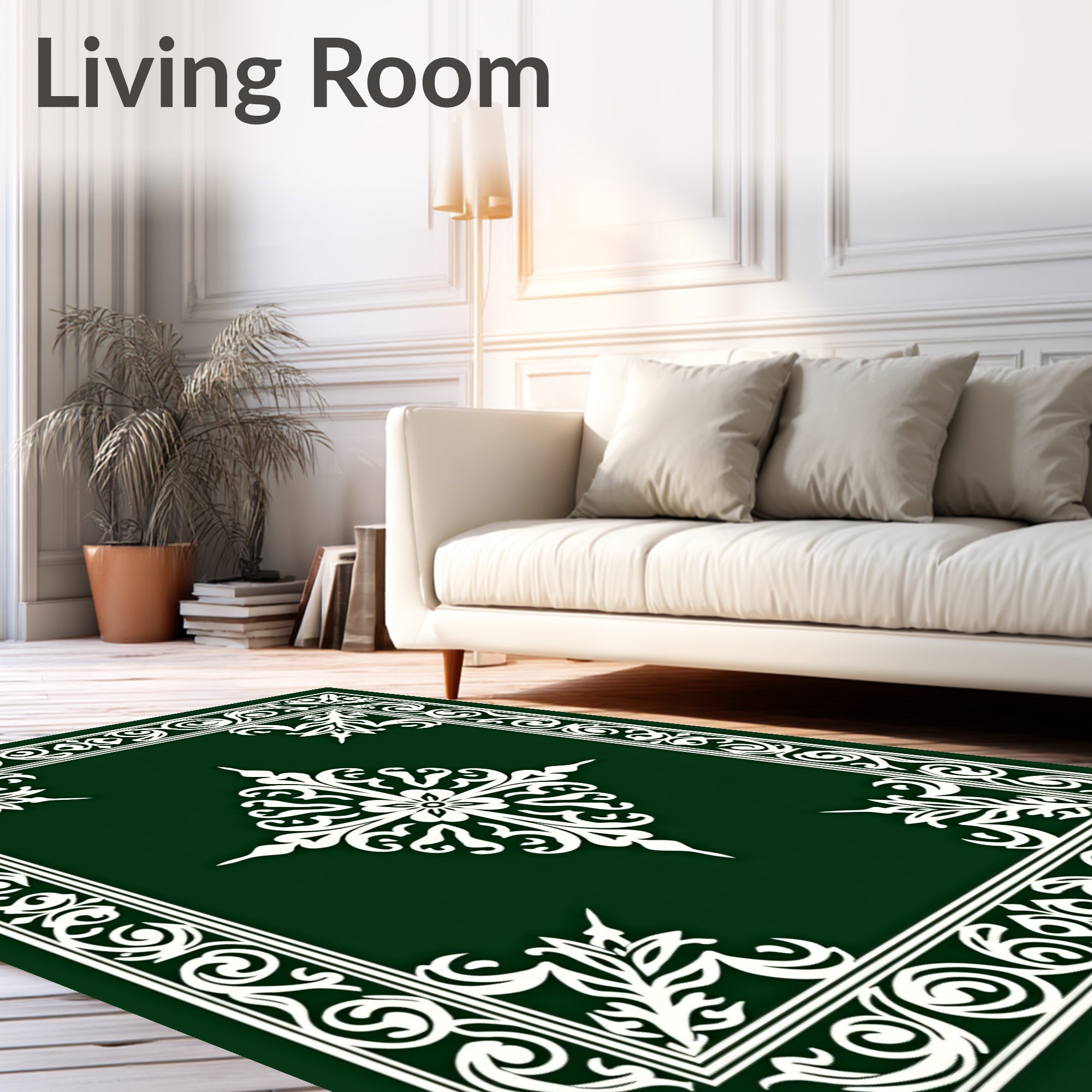 Elegant White Floral Bordered Design Rug