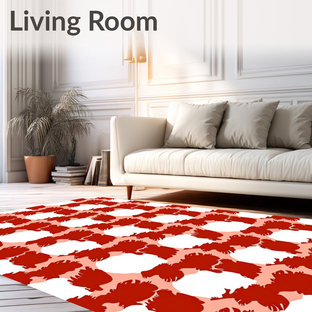 Abstract Red White Brushstroke Pattern Rug