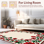Red Floral Swirls Leaves Design Rug