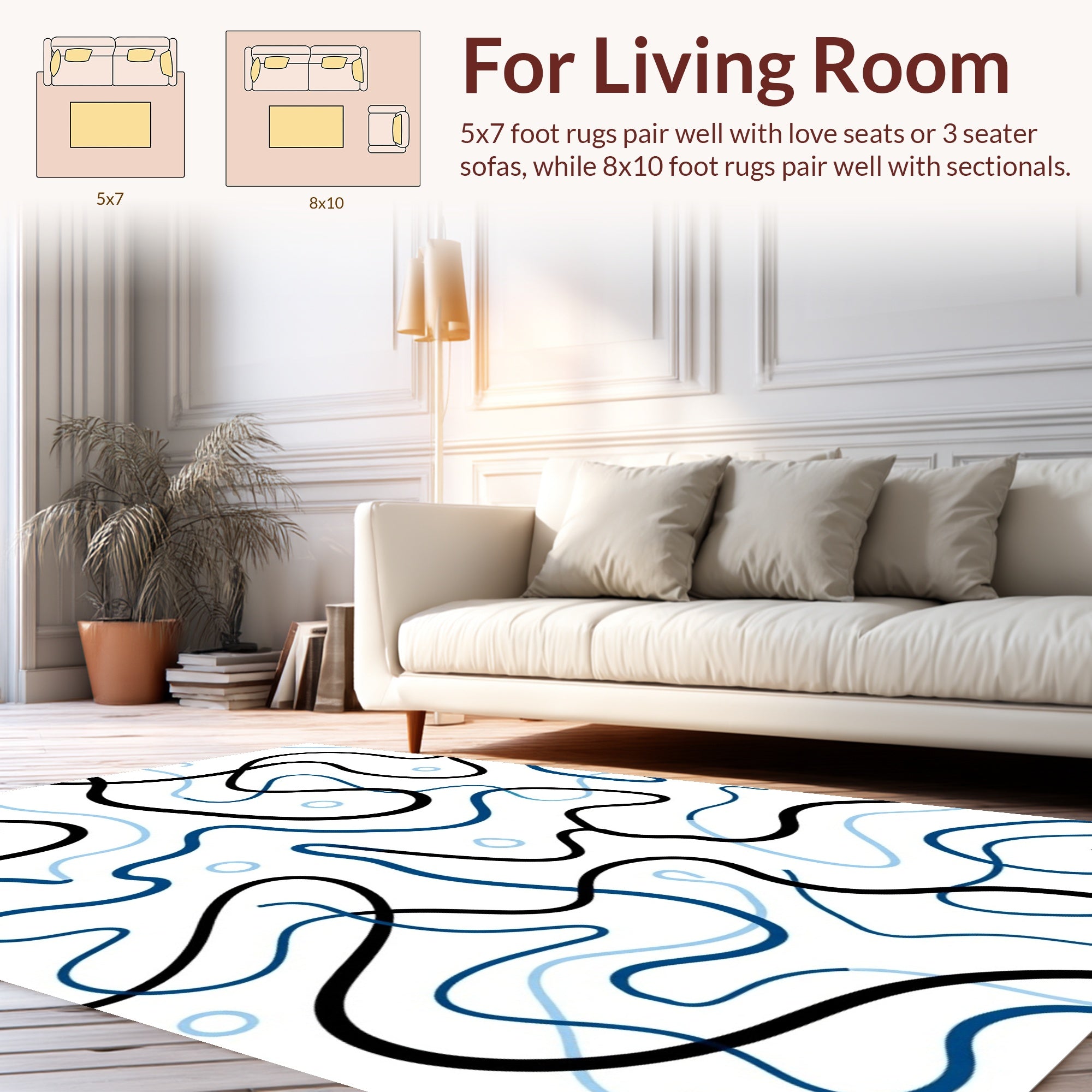 Abstract Intertwined Blue Black Waves Rug
