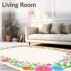 Vibrant Floral Border Design Rug