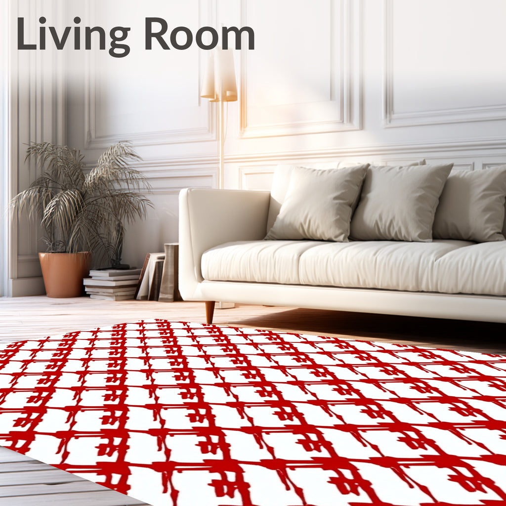 Bold Scratchy Red Diamond Pattern Rug
