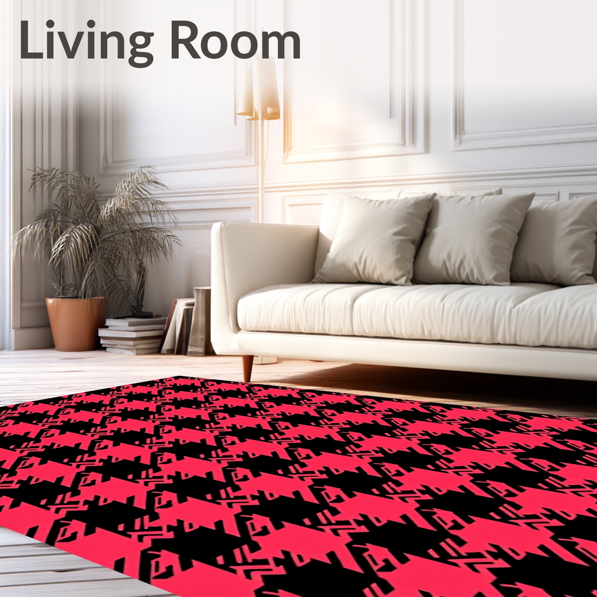 Red Black Houndstooth Pattern Rug