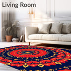 Vibrant Red Yellow Floral Mandala Design Rug