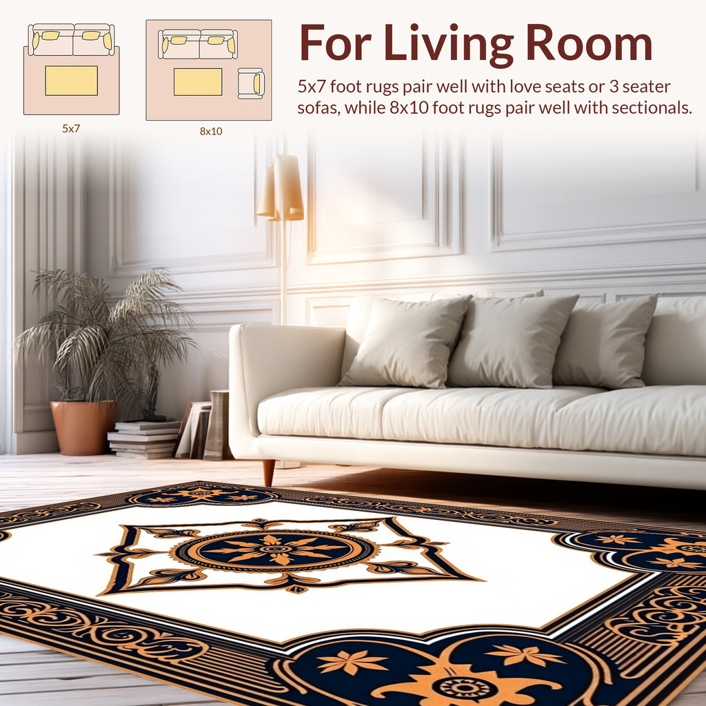 Ornate Floral Centerpiece Border Design Rug