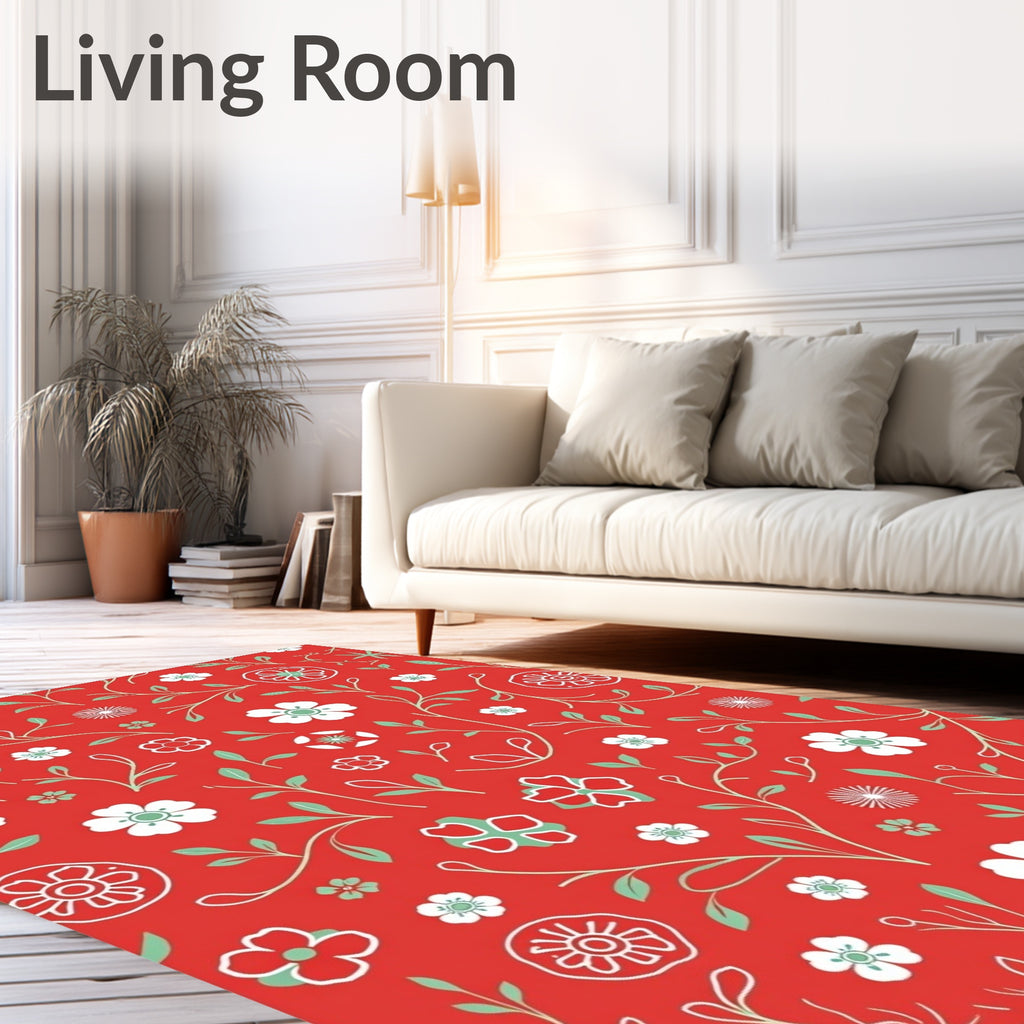 Crimson Floral Vine Pattern Rug