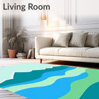 Teal Wave Mountain Landscape Design Rug