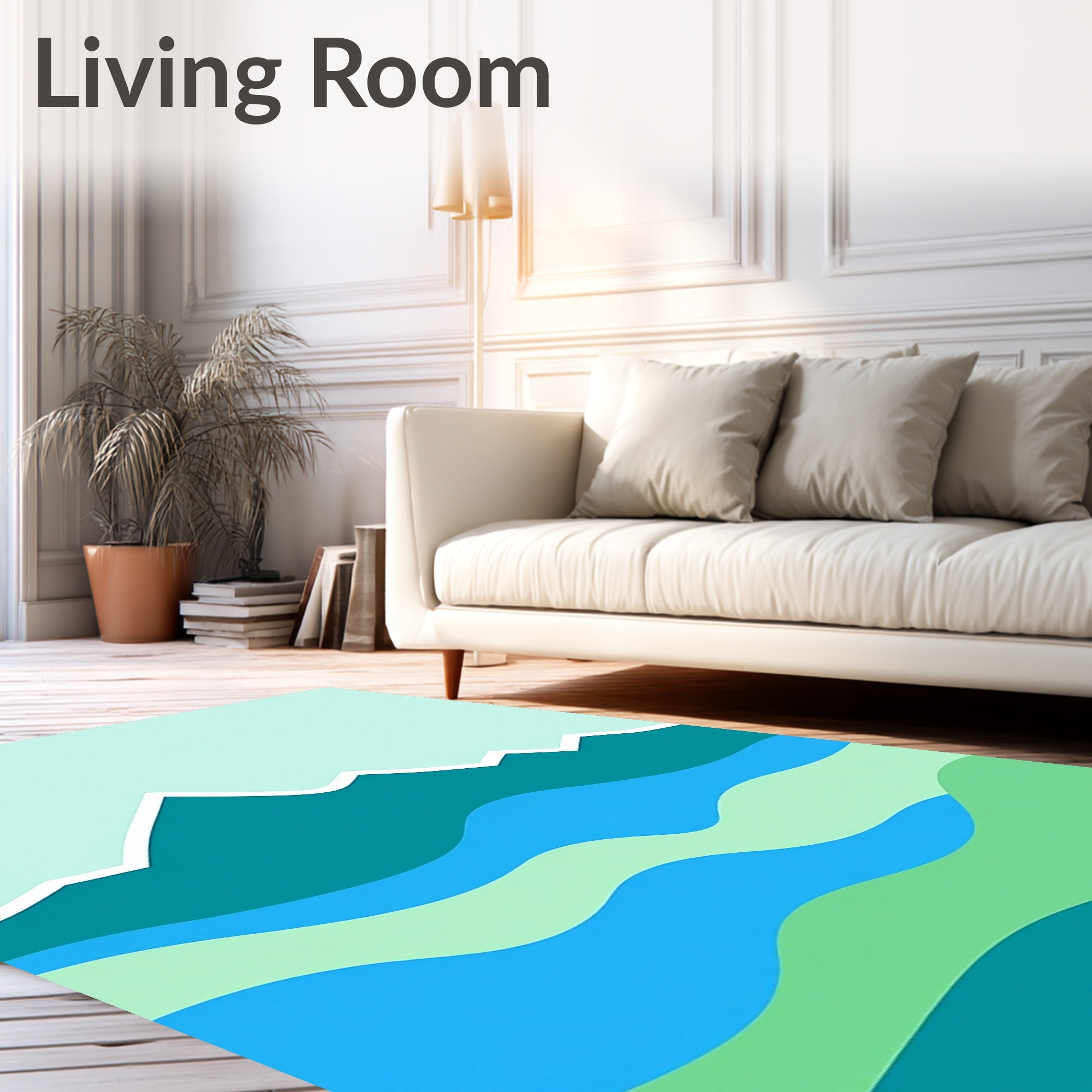 Teal Wave Mountain Landscape Design Rug