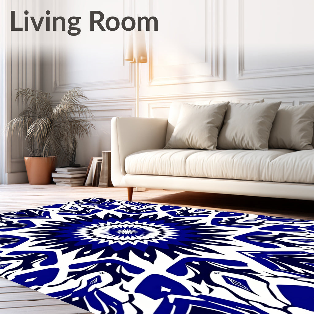 Bold Cobalt White Starburst Pattern Rug