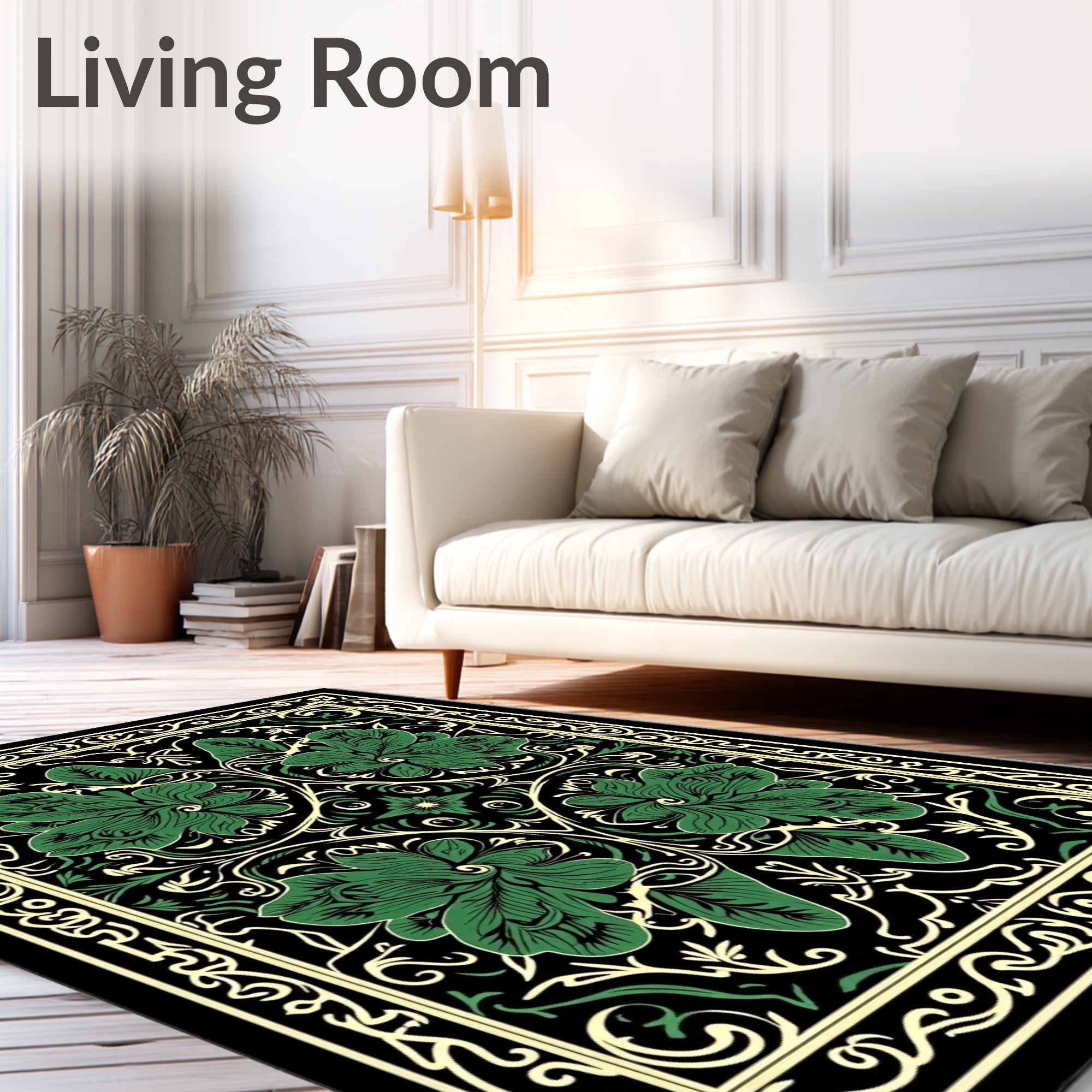 Art Nouveau Green Floral Scroll Rug
